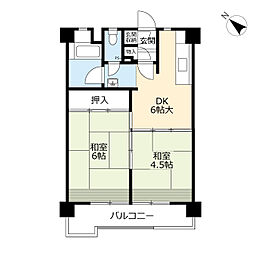 UR都市機構金田一丁目団地9号棟 2DKの間取図画像