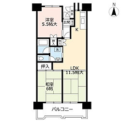UR都市機構金田一丁目第二団地2号棟 2LDKの間取図画像