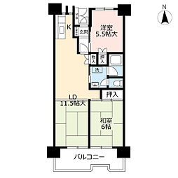 UR都市機構金田一丁目第二団地2号棟 2LDKの間取図画像