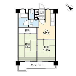 UR都市機構金田一丁目団地6号棟 2DKの間取図画像