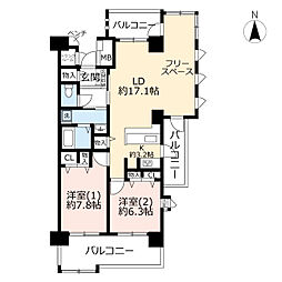 UR都市機構リバーハープコート南千住4号棟 2LDKの間取図画像