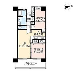 UR都市機構リバーハープコート南千住4号棟 2LDKの間取図画像