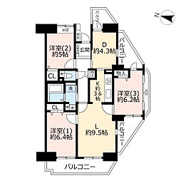 UR都市機構フレーシェル王子神谷1号棟 3LDKの間取図画像