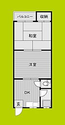 ナチュラル遠里小野 4階2DKの間取り