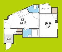 玉造クローバーハイツ 1DKの間取図画像
