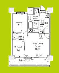 京町堀ビューアパートメント 12階2LDKの間取り
