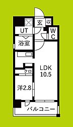 ワールドアイ大阪フェリーチェ 1LDKの間取図画像