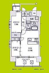 スプランディッドあびこ駅前 2LDKの間取図画像