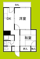 ビスタ桃谷 2DKの間取図画像