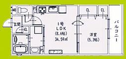 ピレーネ北条V 1LDKの間取図画像