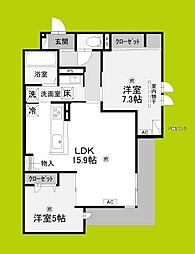 ザ・グレイスナカモズ 2LDKの間取図画像