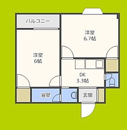 ピコハイツあじいち 2DKの間取図画像