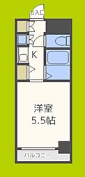 クラウンハイム夕陽丘 1Kの間取図画像