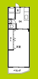 ニューマンション楠木 1DKの間取図画像