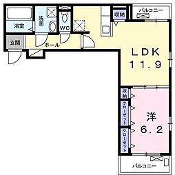 ヴァレンティア若江本町 1LDKの間取図画像