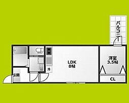 アプローズ新深江 1LDKの間取図画像