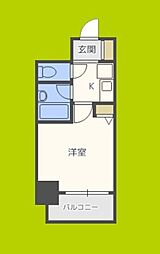 エスリード夕陽丘第2 1Kの間取図画像