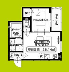 F asecia alcon 1LDKの間取図画像