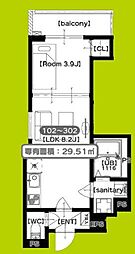F asecia Upis 1LDKの間取図画像