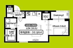 F asecia Upis 1LDKの間取図画像