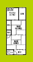 泉南文化西棟 2Kの間取図画像