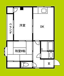 サニーハイツ 2DKの間取図画像