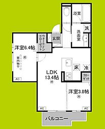 アーバン デライト桜川 2LDKの間取図画像