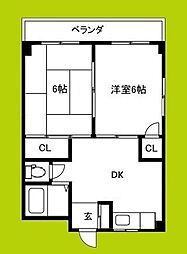 相原マンション 2DKの間取図画像