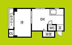 サンプラザ照ケ丘A棟 1DKの間取図画像