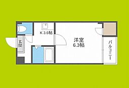 プレミアム福島 1Kの間取図画像