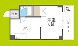平野西シャルマン 1DKの間取図画像