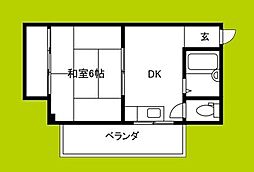 コーポ前海 1DKの間取図画像