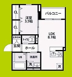 リネージュ・プレーヌ 1LDKの間取図画像