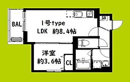 D porta camelia 1LDKの間取図画像