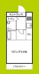 ラフィール十三 1Kの間取図画像