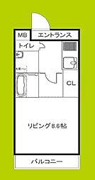 ラフィール十三 1Kの間取図画像
