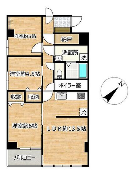 【リフォーム後間取り図】続き間を収納で仕切り和室を洋室に致しました。南角地でバルコニーもあり眺望も良好です。
