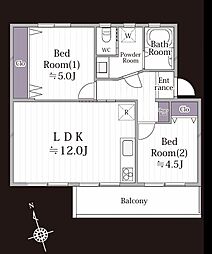 夏見台団地3 2LDKの間取図画像