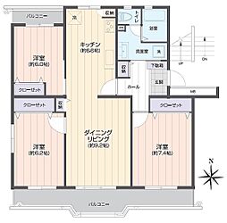 津田沼ハイツB 3LDKの間取図画像