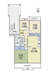 プラザ学園前11号棟 3LDKの間取図画像
