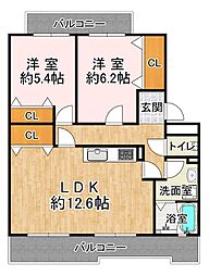 井吹東シティコート3号棟 2LDKの間取図画像