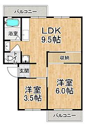 有野台住宅6号棟 2LDKの間取図画像