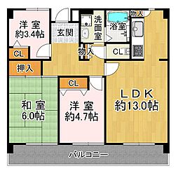 井吹東シティコート3号棟 3LDKの間取図画像