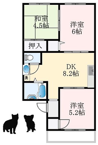 大阪府富田林市加太3丁目(賃貸アパート3DK・2階・48.00㎡)の写真 その2