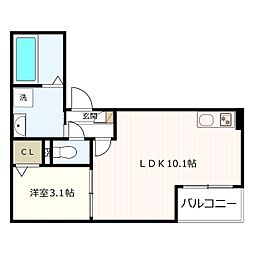 Jack hanazono　I 303 3階1LDKの間取り