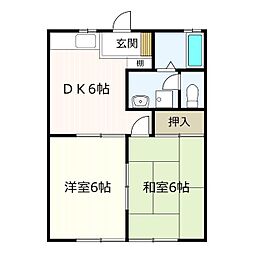 フェイスフル 2DKの間取図画像