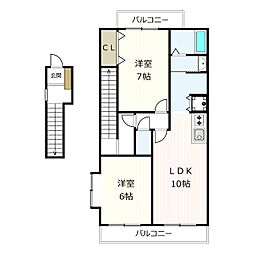 クローバーハウス 2LDKの間取図画像
