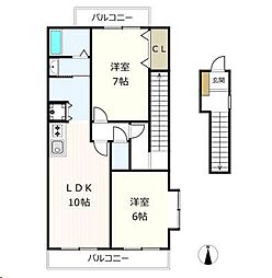 クローバーハウス 2LDKの間取図画像