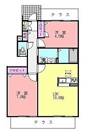 カーサベルデ2番館 2LDKの間取図画像