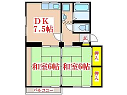 ソファレ玉里B 2DKの間取図画像
